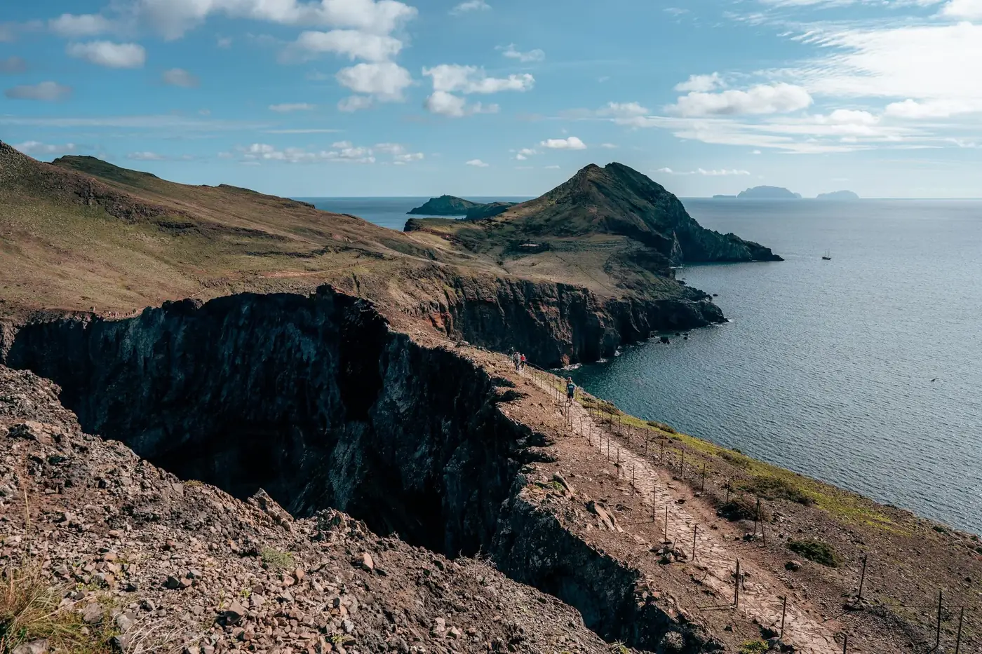 Explore the rugged cliffs and scenic coast of Ponta de São Lourenço in Madeira, Portugal with a clear blue sky.
